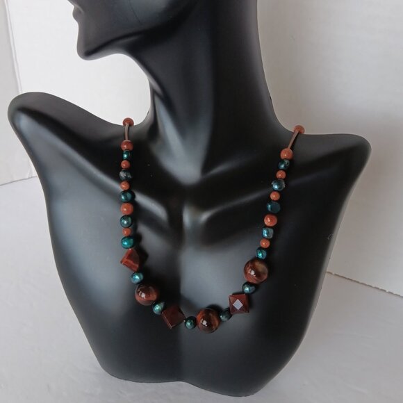Hand Crafted Beaded Necklace With Blue Baroque Pearls & Brown Stone Beads NWT - Picture 16 of 16